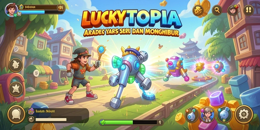 Screenshot gameplay LUCKYTOPIA yang menunjukkan aksi seru dalam permainan Arcade.