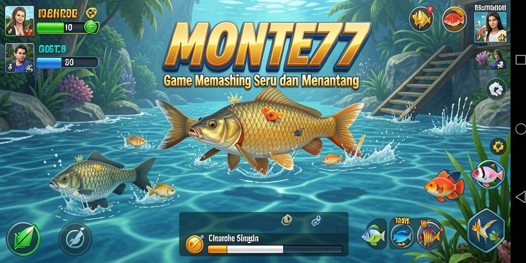 Tangkapan ikan besar di MONTE77 dengan latar belakang alam yang indah.