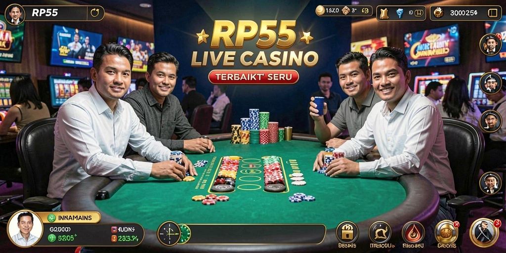 Gameplay RP55 menampilkan dealer profesional dan pengalaman bermain yang mendebarkan.