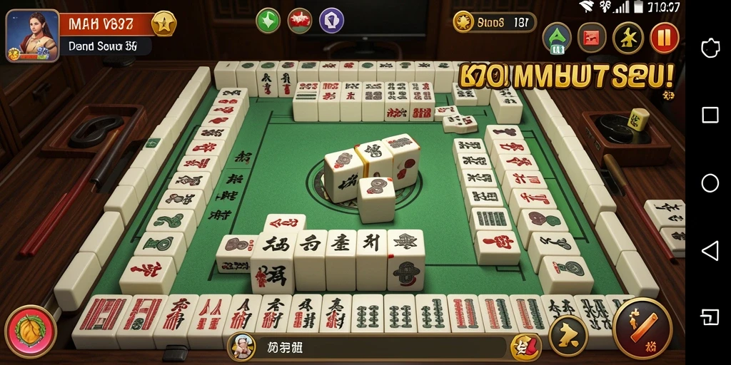 Tangkapan layar gameplay V87 menampilkan suasana seru permainan Mahjong.